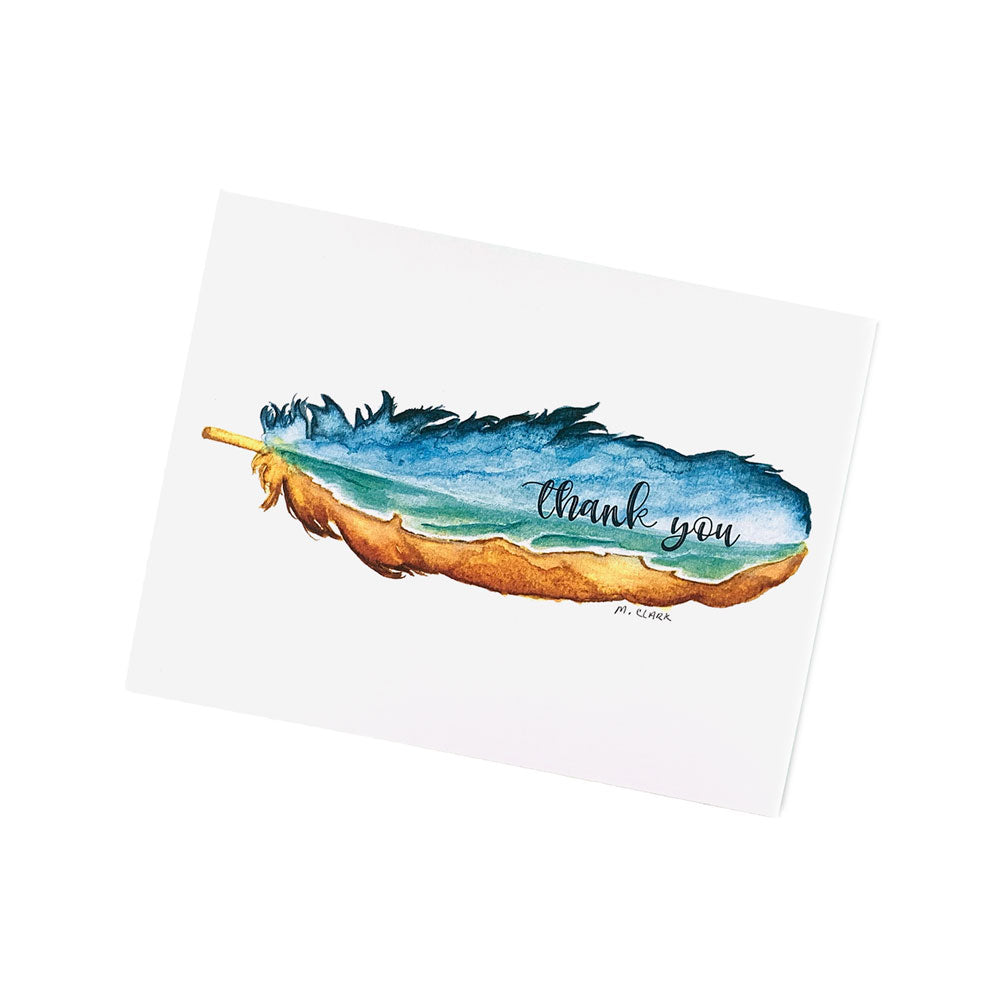 Beach painted inside the outline of a feather. Thank You Cards for Christian Women