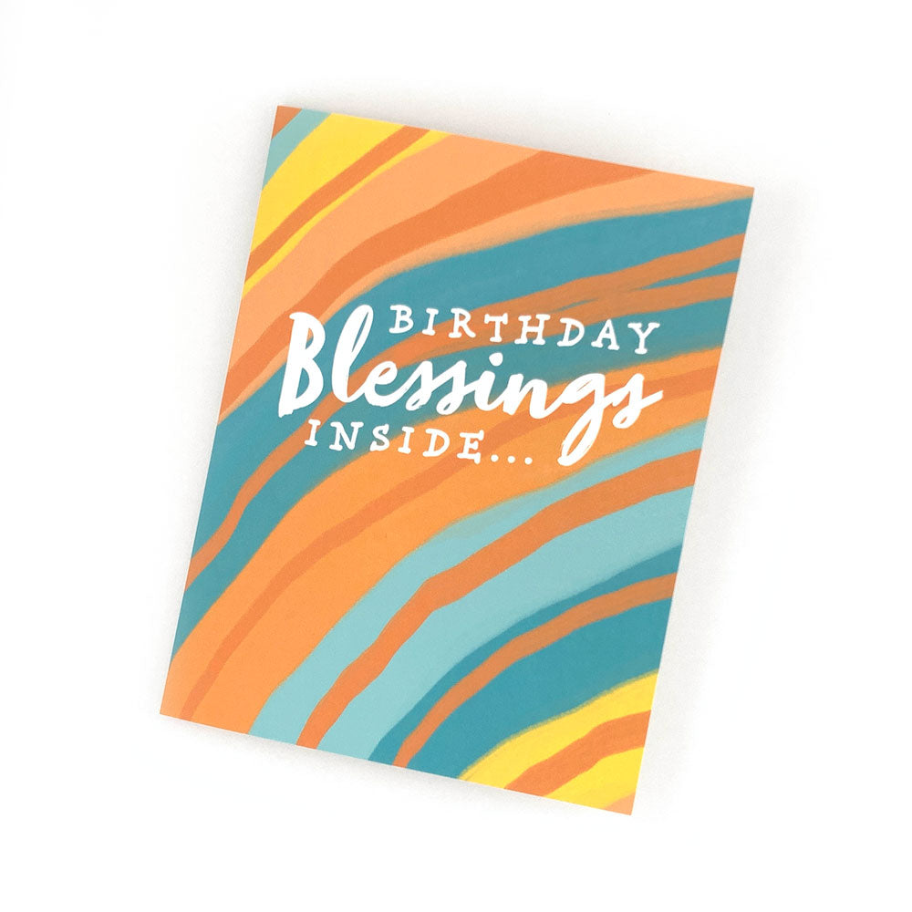 Birthday Blessings Inside. Sherbet (Orange, Teal, and Yellow). Happy Birthday Card. Greeting Cards for Christian Women.