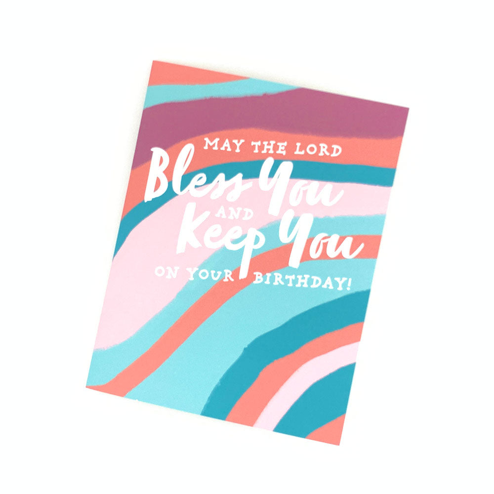 May the Lord Bless You and Keep You on your Birthday - Cotton Candy (Pink, Coral, Purple, and Teal). Happy Birthday Card. Greeting Cards for Christian Women.