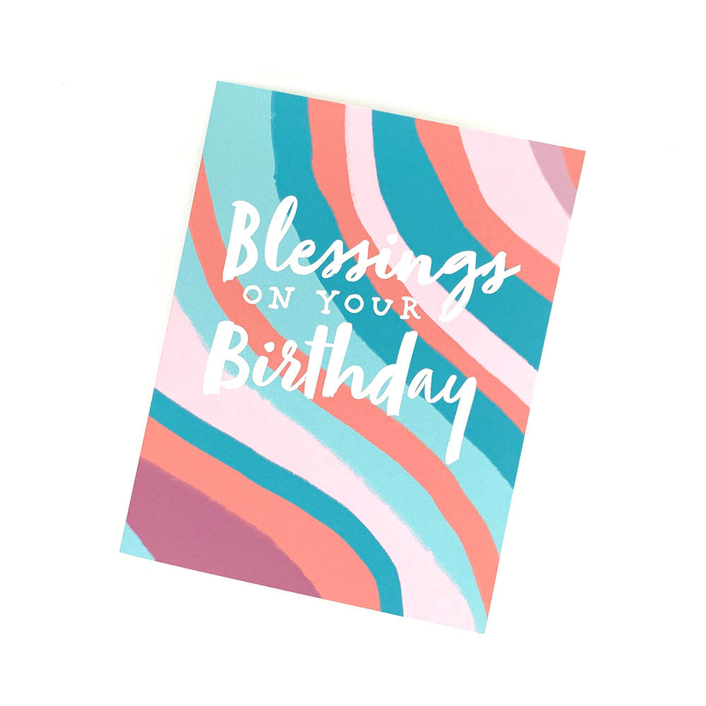 Blessings on Your Birthday Card - Cotton Candy (Blue, Teal, Coral, Pink, and Purple). Happy Birthday Card. Greeting Cards for Christian Women.