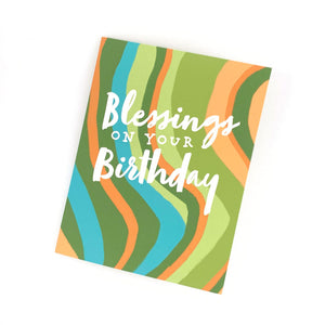 Blessings on Your Birthday Card - Earthy (Green, Teal, and Orange). Happy Birthday Card. Greeting Cards for Christian Women.