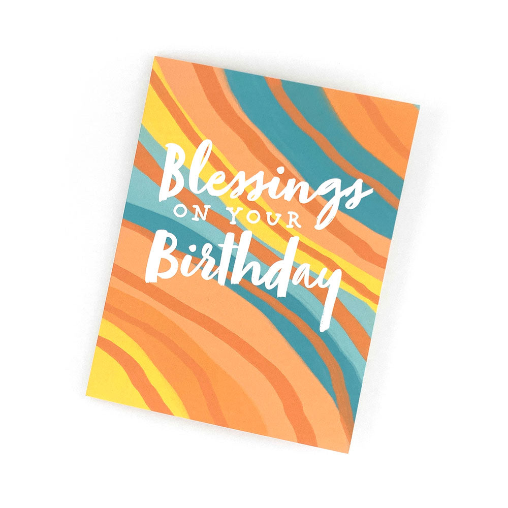 Blessings on Your Birthday Card - Sherbet (Orange, Yellow, and Teal). Happy Birthday Card. Greeting Cards for Christian Women.
