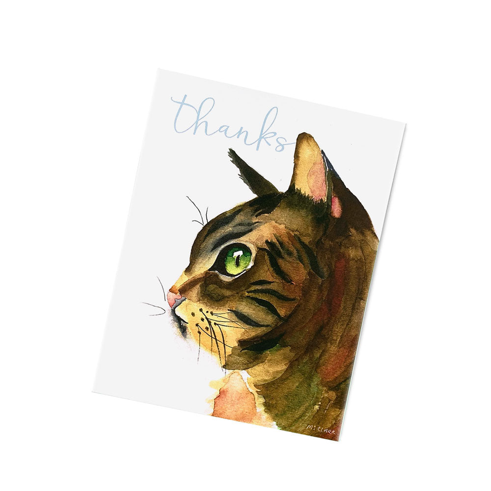 Watercolor Brown Cat Thank You Card. Greeting Cards for Christian Women..