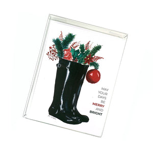 Watercolor Christmas Boots Set. May your days be merry and bright. Holiday Christmas Greeting Cards for Christian Women.
