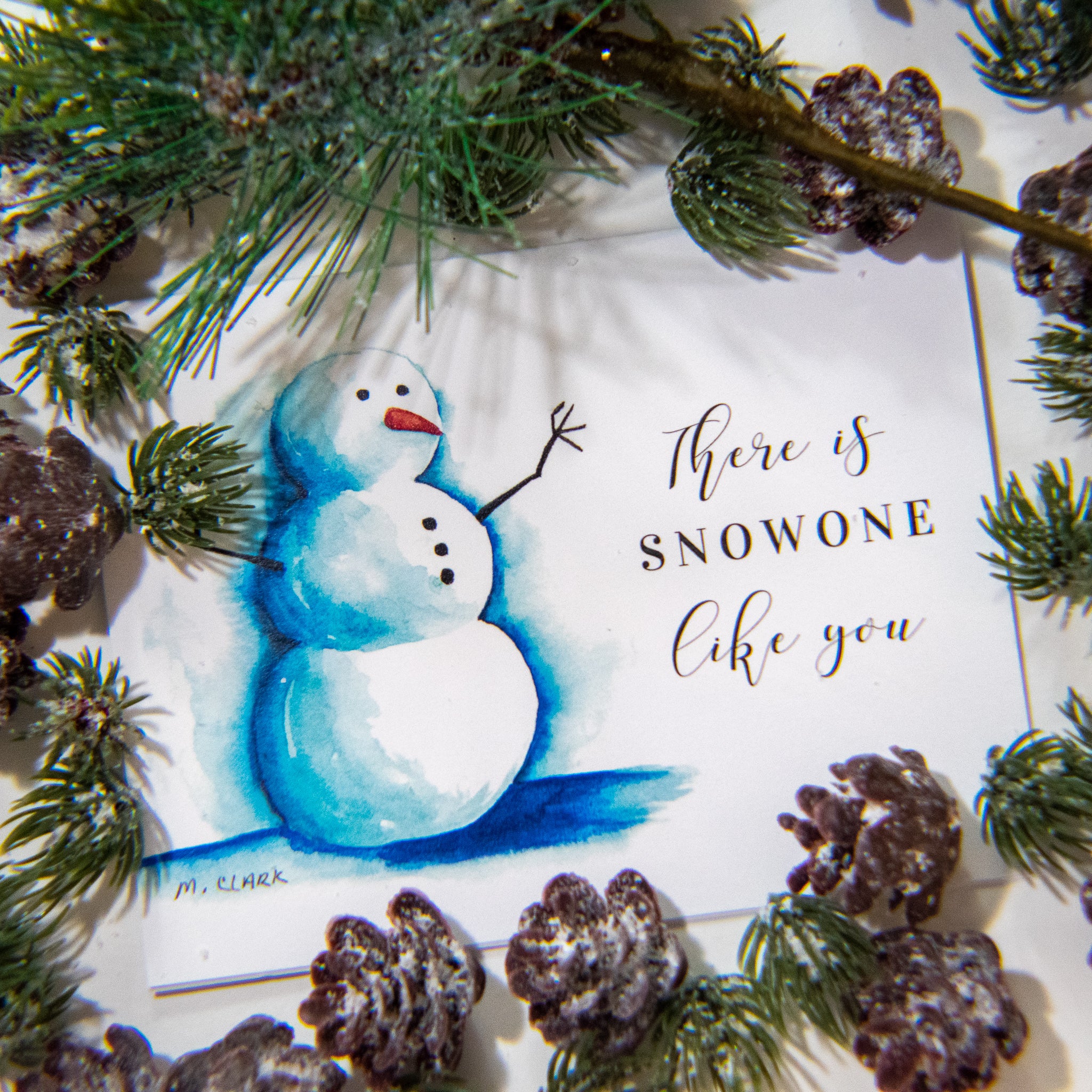 There's snowone like you. Watercolor snowman. Holiday Christmas Cards for Christian Women.