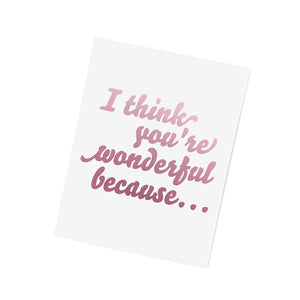 I think you're wonderful because... (purple). Everyday Greeting Cards for Christian Women.