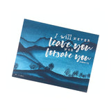 I will never leave you nor forsake you. Joshua 1:5 - Blue Watercolor. Greeting Cards for Christian Women