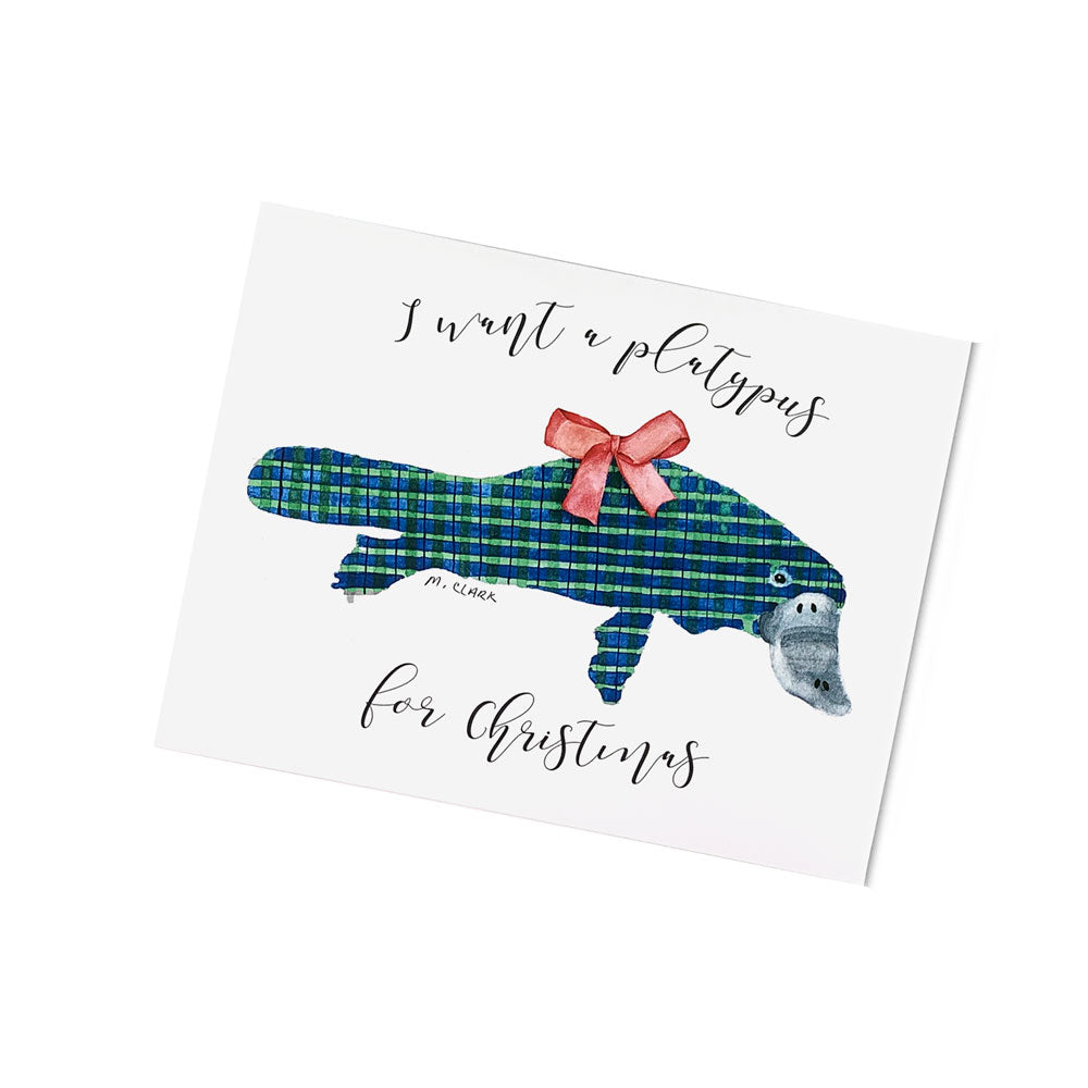 I Want a Platypus for Christmas. Holiday Greeting Cards for Christian Women.