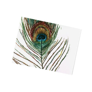 Watercolor Peacock Feather Left. Everyday Greeting Cards for Christian Women.