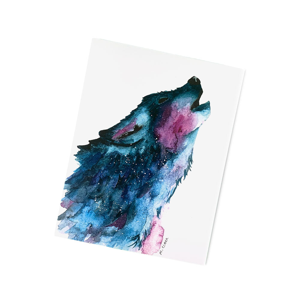 Starry Wolf. Watercolor Everyday Greeting Cards for Christian Women.