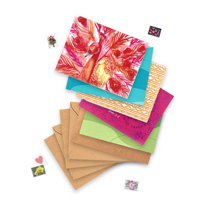 5 colorful cards, 5 kraft envelopes, 5 postage stamps. Monthly Greeting Card Subscription Box for Christian Women.
